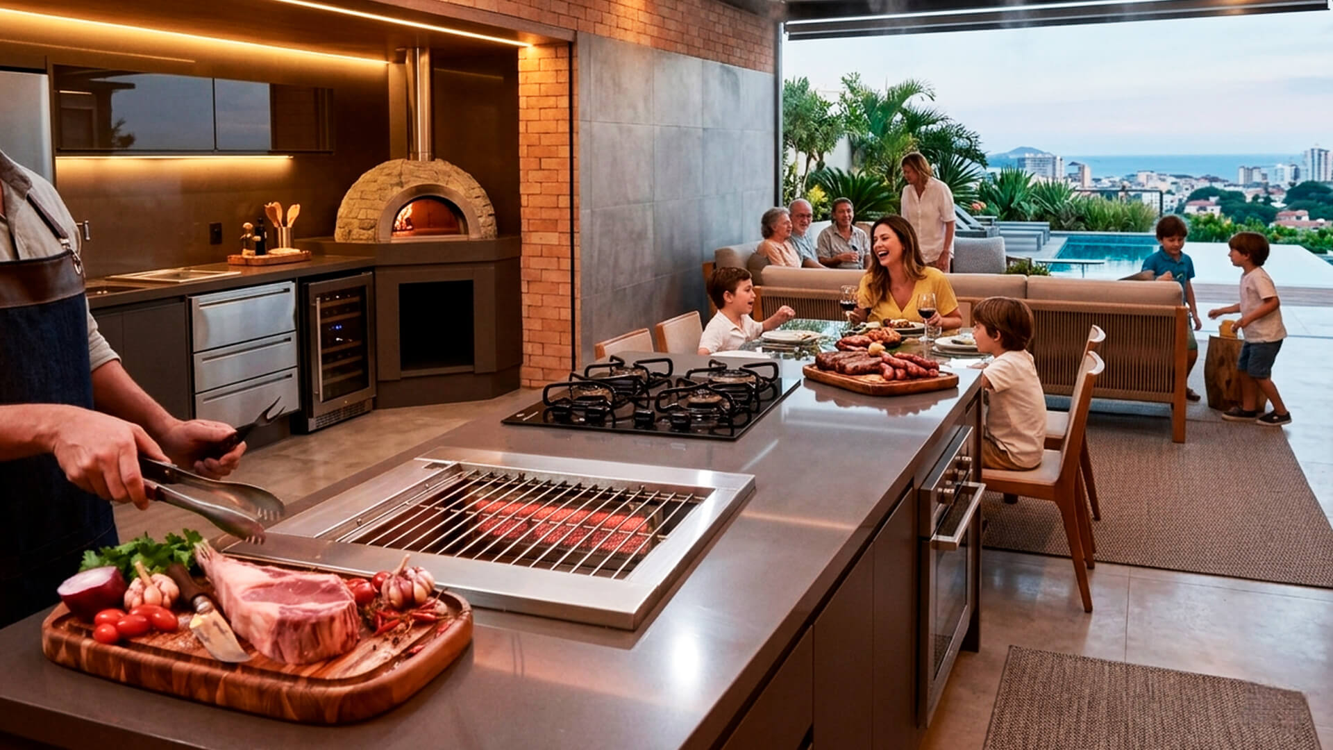MaquiRio Cooktop Gourmet embutida em bancada de área gourmet